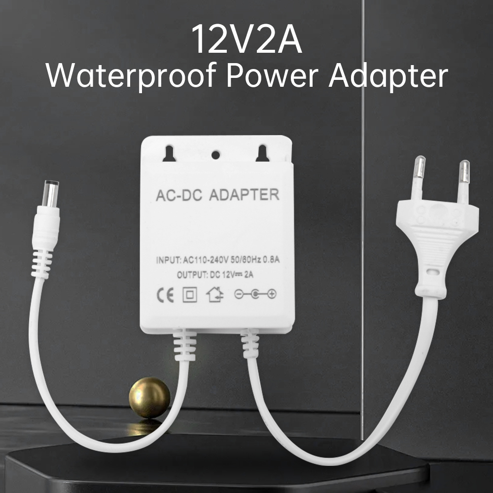 Outdoor Power Port - DC12V 2A EU プラグアダプタセキュリティ屋外電源 LED 防水デュアルワイヤー電気監視カメラ電源アダプタ