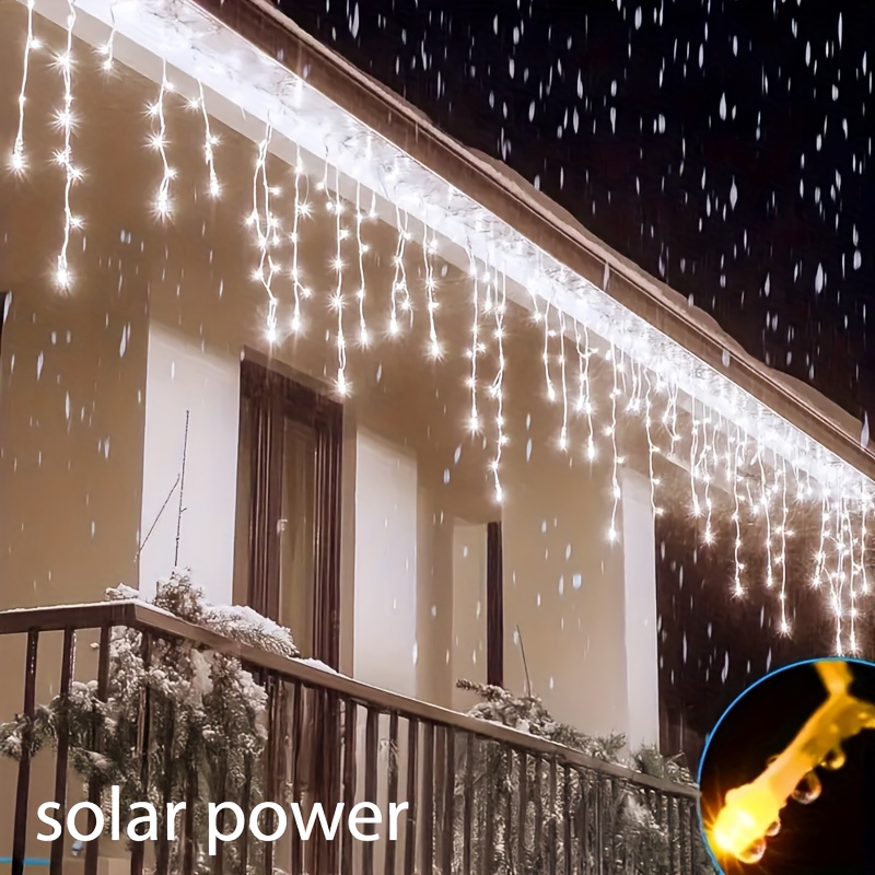 Outdoor Power For Xmas Lights - ソーラー式屋外アイシクルストリングライト、8つのモード搭載、軒先階段壁庭用クリスマスLEDライト、クリスマスデコレーション用