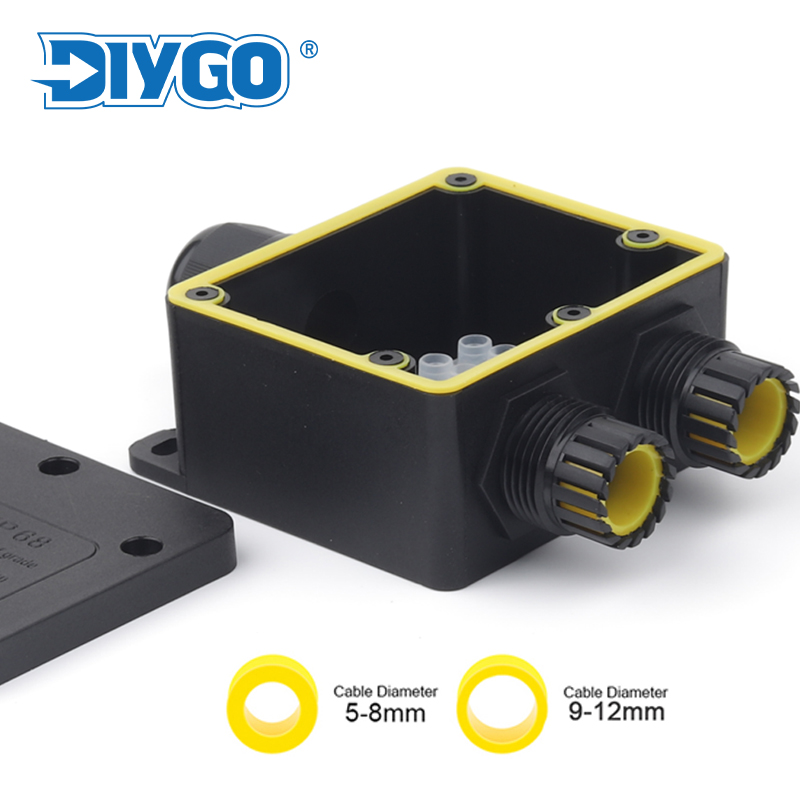 Outdoor Power Supply Box - 防水IP68ジャンクションボックス,防水,3ウェイミニコネクタ,PCプラスチックおよび端子付き,配線用に設計,黒