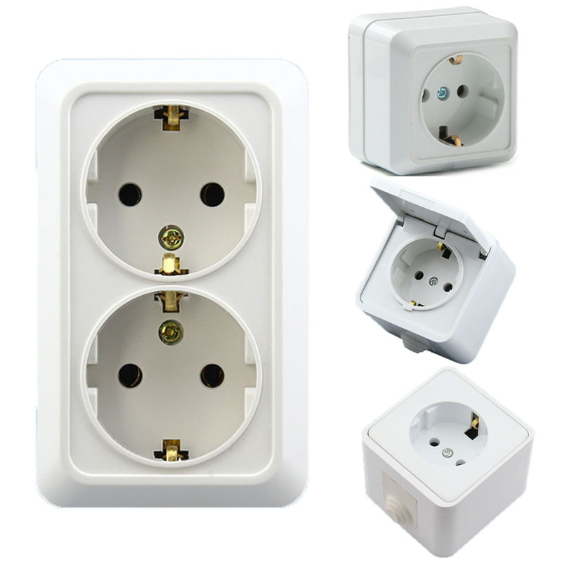 Outdoor Kitchen Power Outlet - ホワイトドイツ10A 16A防水UVカット表面実装電源コンセント ロシア韓国キッチン屋外2P+E EU電源壁コンセント