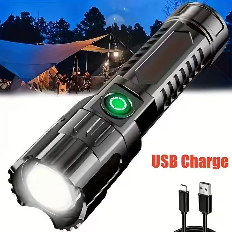 Outdoor Power Works - 新型高出力LED懐中電灯 USB充電式トーチ ズーム機能付きライト 内蔵バッテリー キャンプ ハイキング