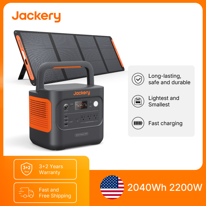 Power Outdoor Jackery - Jackery Explorer 2000v2 ポータブル電源 200Wソーラーパネル付き、キャンプ、ハイキング、アウトドアでのエネルギー利用に最適なソーラー発電機