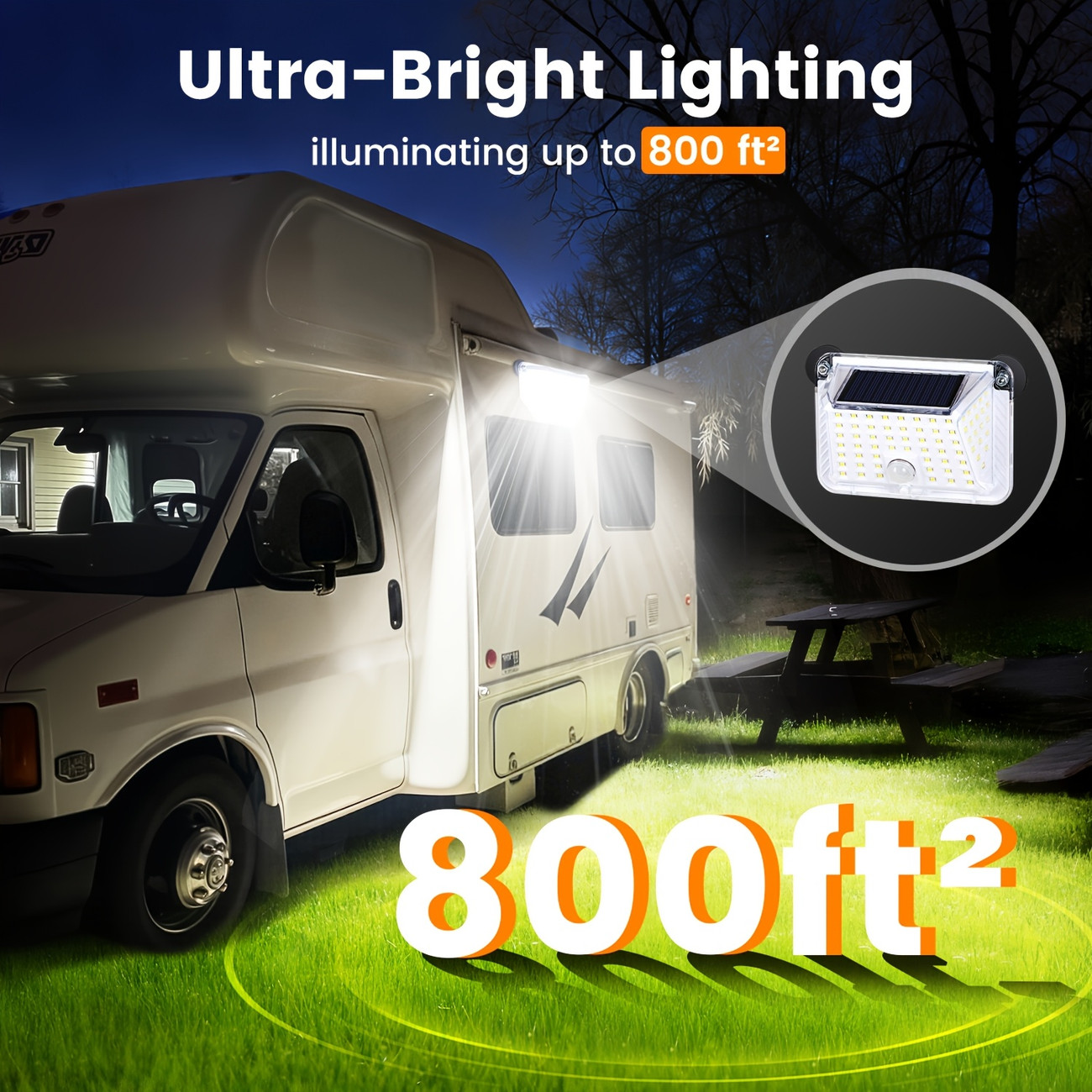 Outdoor Power G Motion - マグネット式トレーラーソーラーランプ、強力なマグネットモーションセンサーランプ付き、防水機能付きソーラー屋外ランプ、キャンピングカーに最適 | キャンピングカー用屋外外部照明器具、キャンピングカーのポーチ用日よけランプ（2個セット）