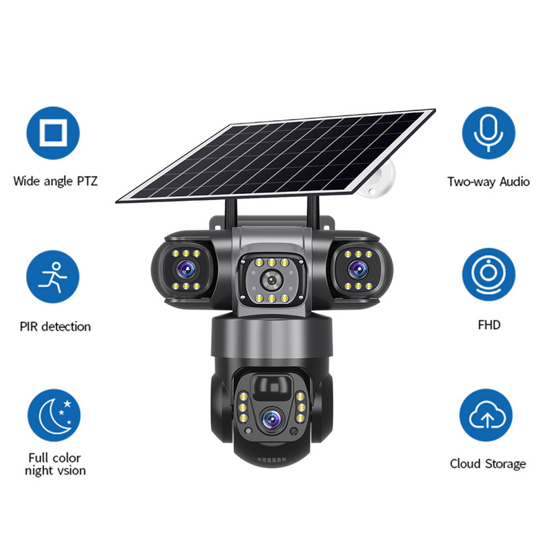 屋外3レンズ3画面ソーラーカメラ6MP 4G WiFi PT - Outdoor Power G Motion のレビューと価格
