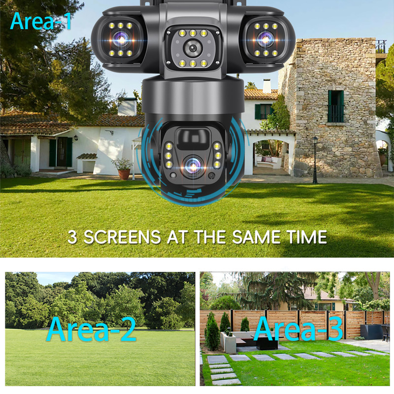屋外3レンズ3画面ソーラーカメラ6MP 4G WiFi PT - Outdoor Power G Motion のレビューと価格