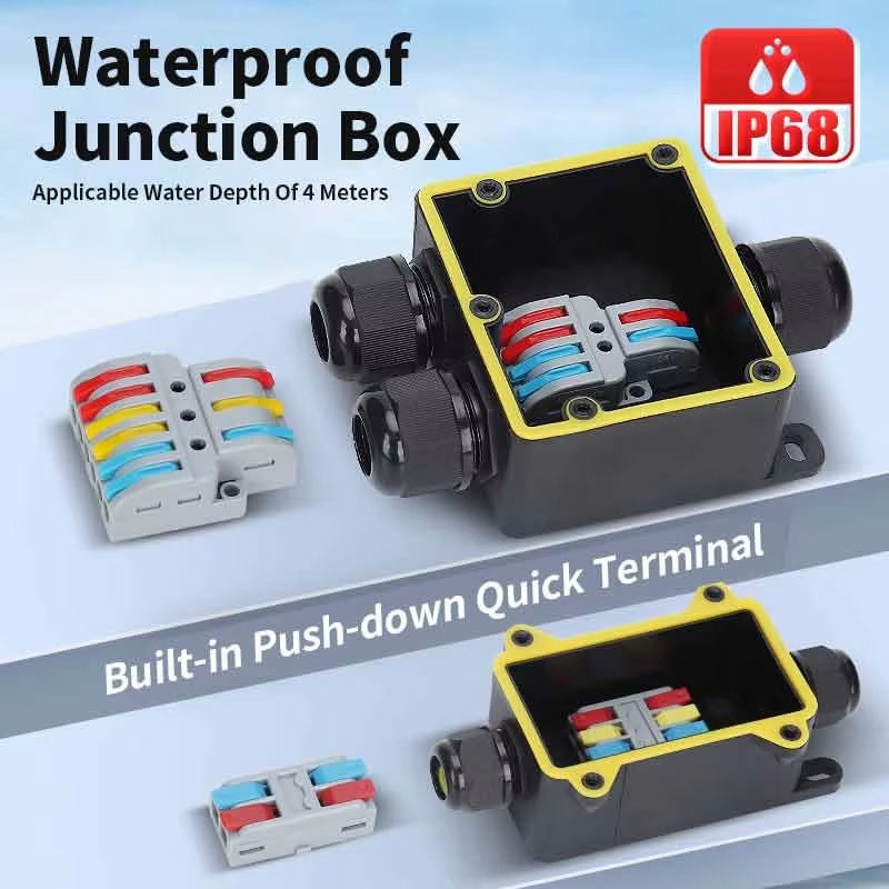 防水ジャンクションボックス IP68 2ウェイプラグライン  - Outdoor Power Supply Box のレビューと価格