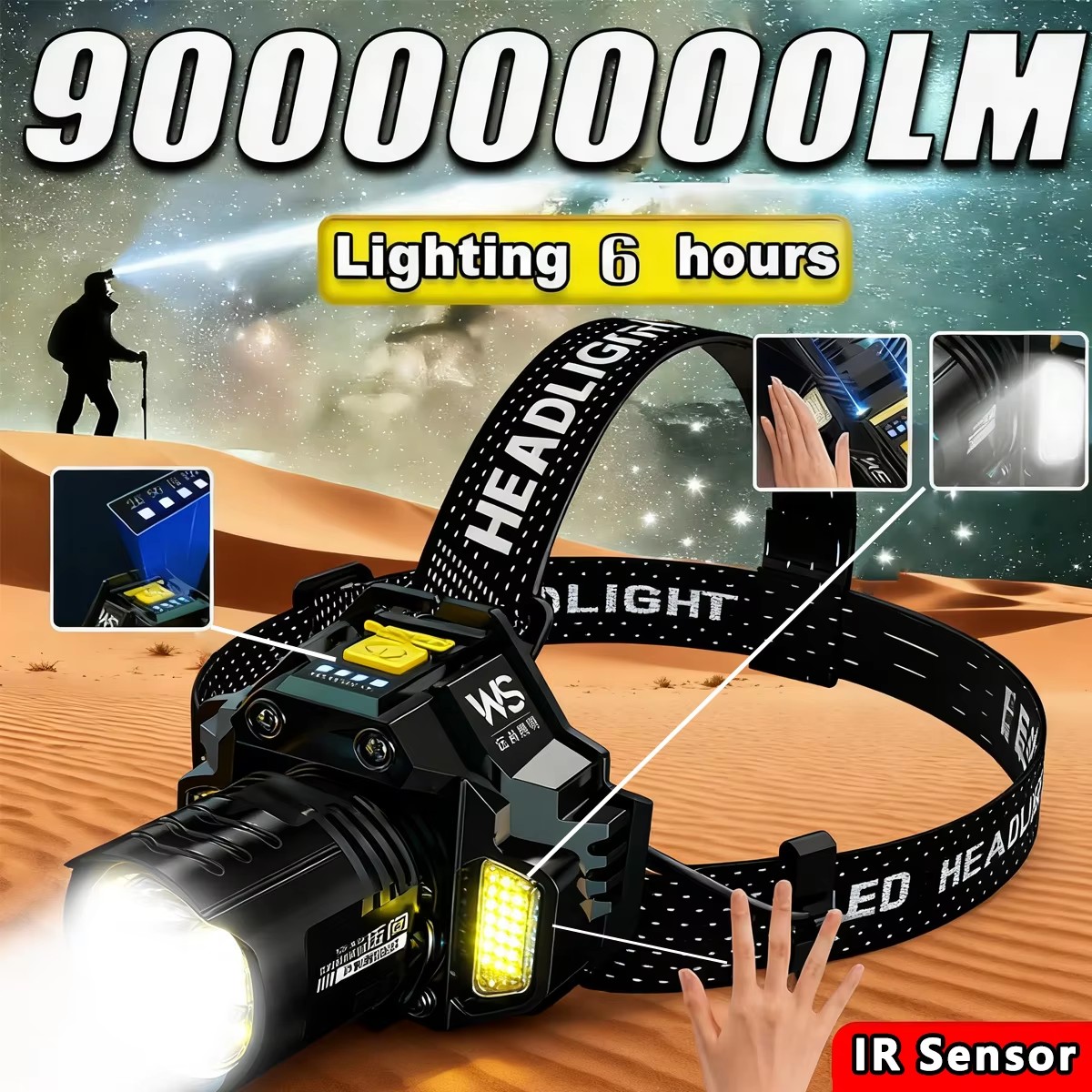 充電式強力LEDヘッドランプ、伸縮式ズームセンサーヘッドライ - Outdoor Power Works のレビューと価格