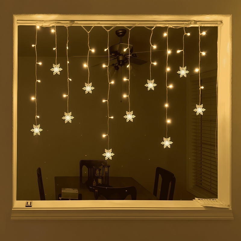 USB電源式スノーフレークカーテンライト リモコン付き 8モ - Outdoor Power For Xmas Lights のレビューと価格