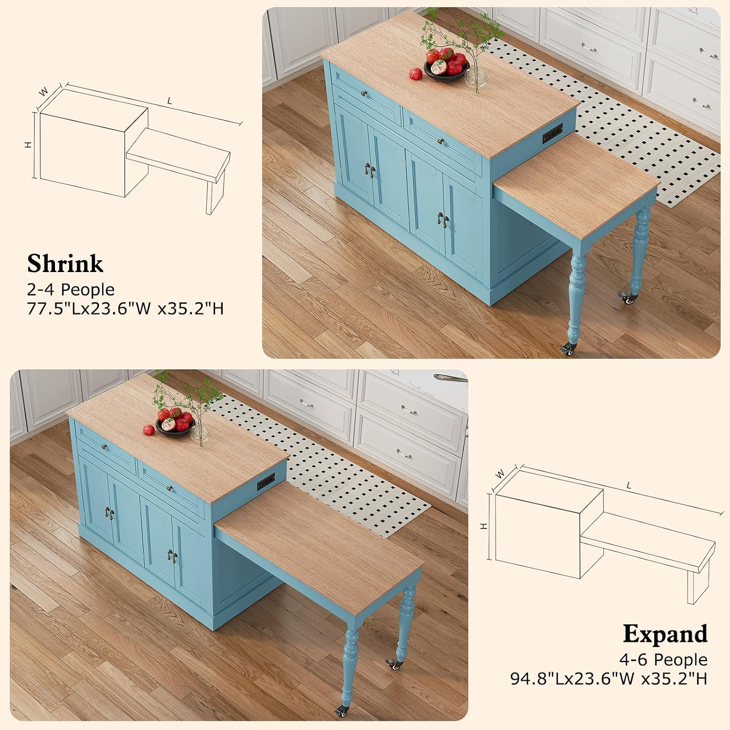 87.5インチのキッチンアイランド、2～6人用の拡張テーブル - Outdoor Kitchen Power Outlet のレビューと価格